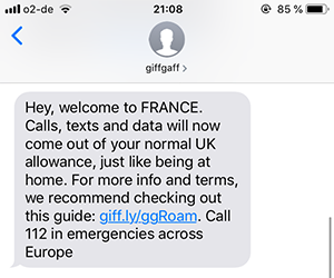 giffgaff, sim, ヨーロッパ, フランス, 繋がらない, SMS, 設定